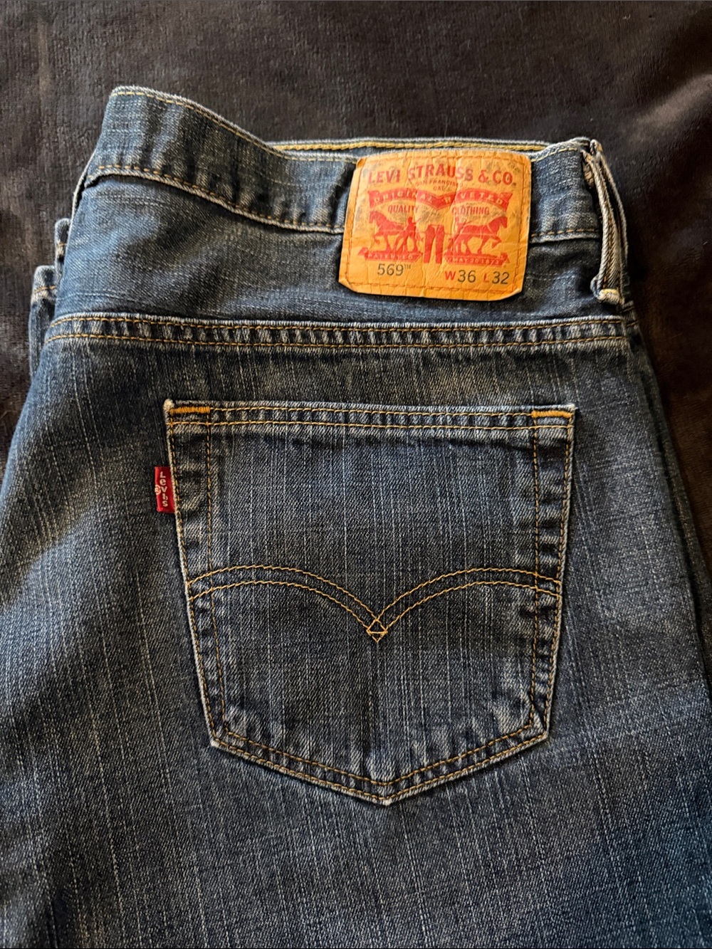 Levi's 569 Men's Dark Blue Relaxed Fit Jeans with Leather Patch 36 X 32
